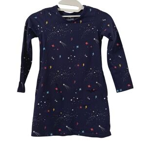 MIGHTLY Dress Girls Small 6/7 Blue Stars Lightning Bolt‎ Organic Cotton